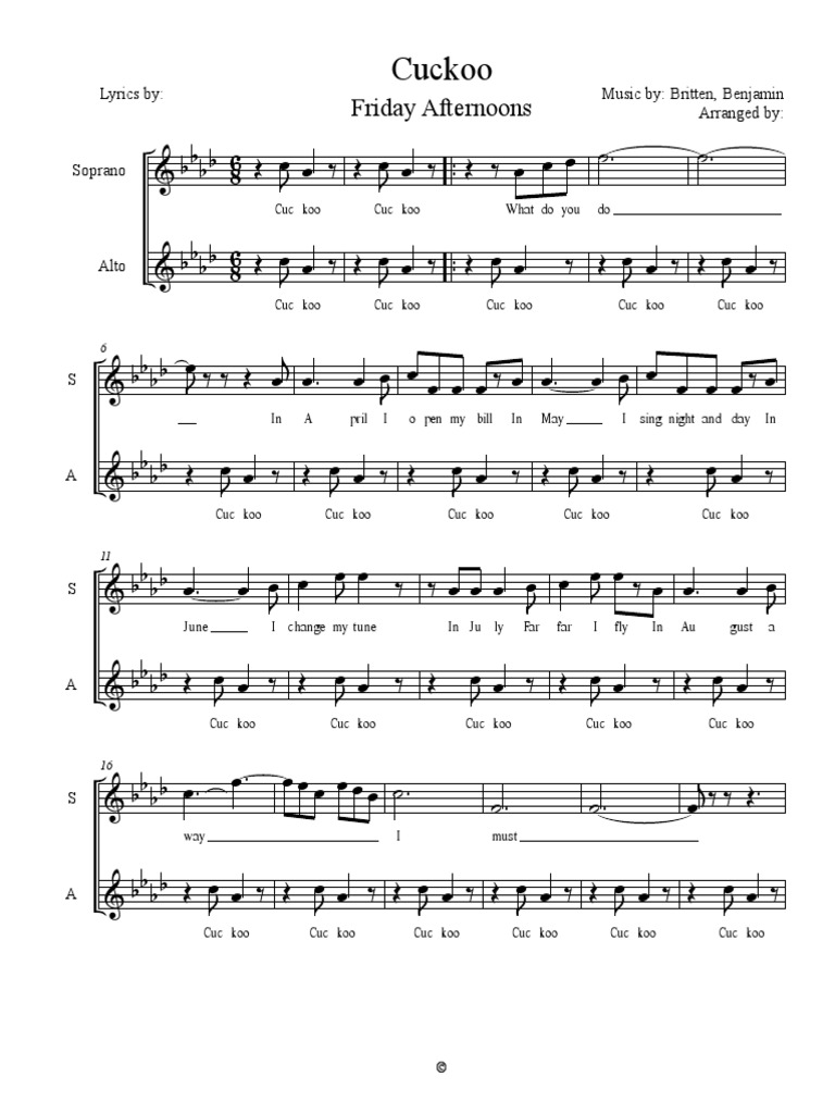 Britten Benjamin Friday Afternoons Cuckoo Pdf