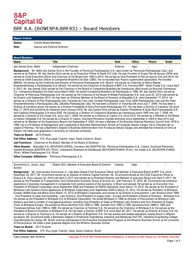 BRF SA - Board Members (Capital IQ) | PDF | Companies | Corporate Law