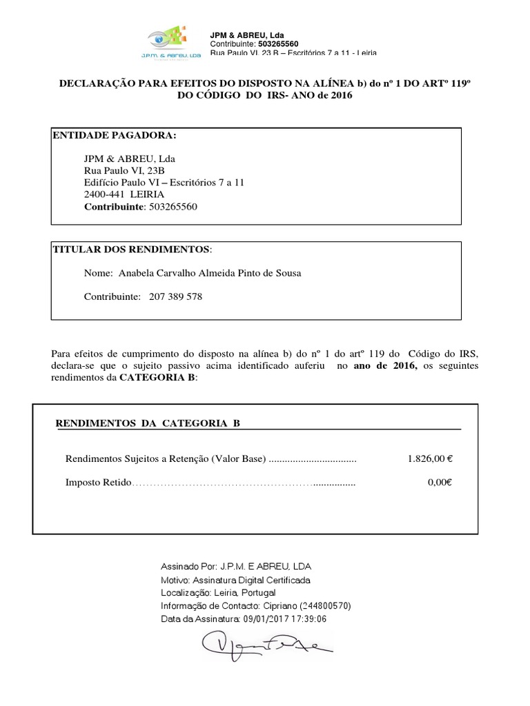 Declaração IRS - Anabela Sousa | PDF