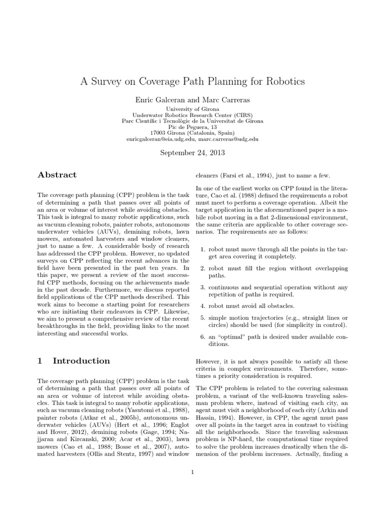 Survey of Coverage Path Planning | PDF | Function (Mathematics ...