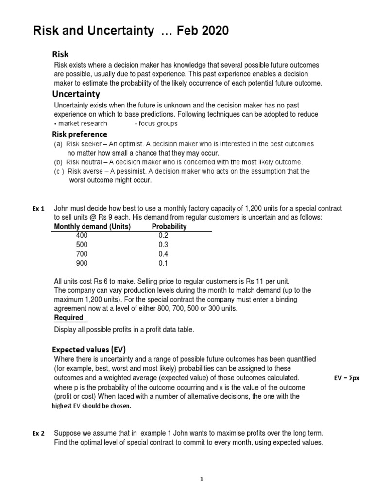Risk and Uncertainty in Decision Making | PDF | Risk | Demand