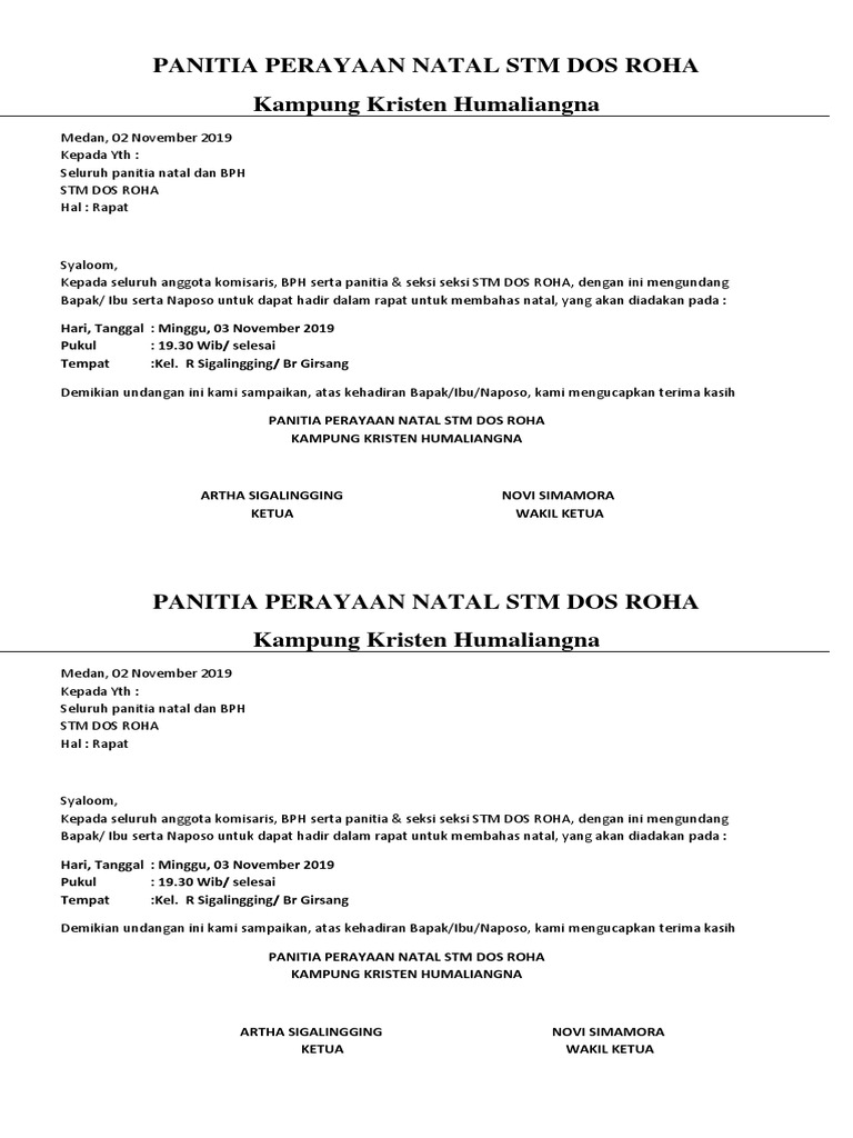 Undangan Rapat Panitia Natal STM DOS ROHA | PDF