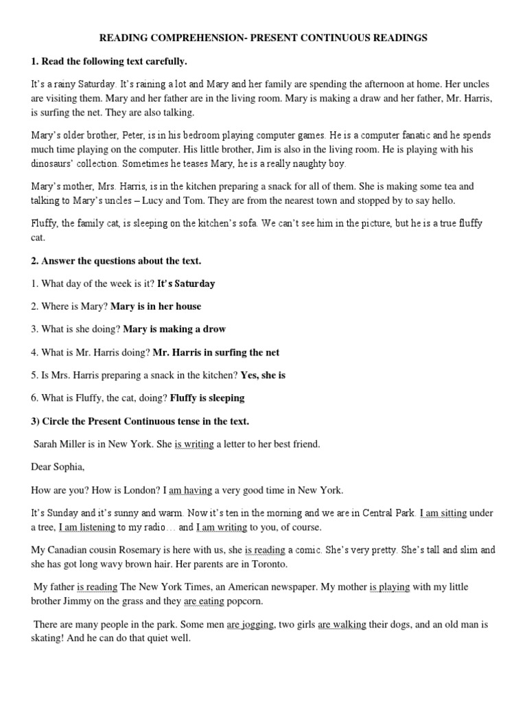 Present Continuous Reading Comprehension | PDF | Convenience Food | Foods