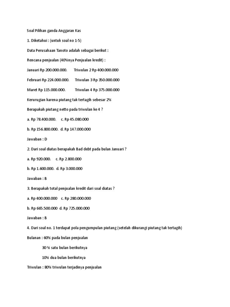 Soal Pilihan Ganda Anggaran Kas