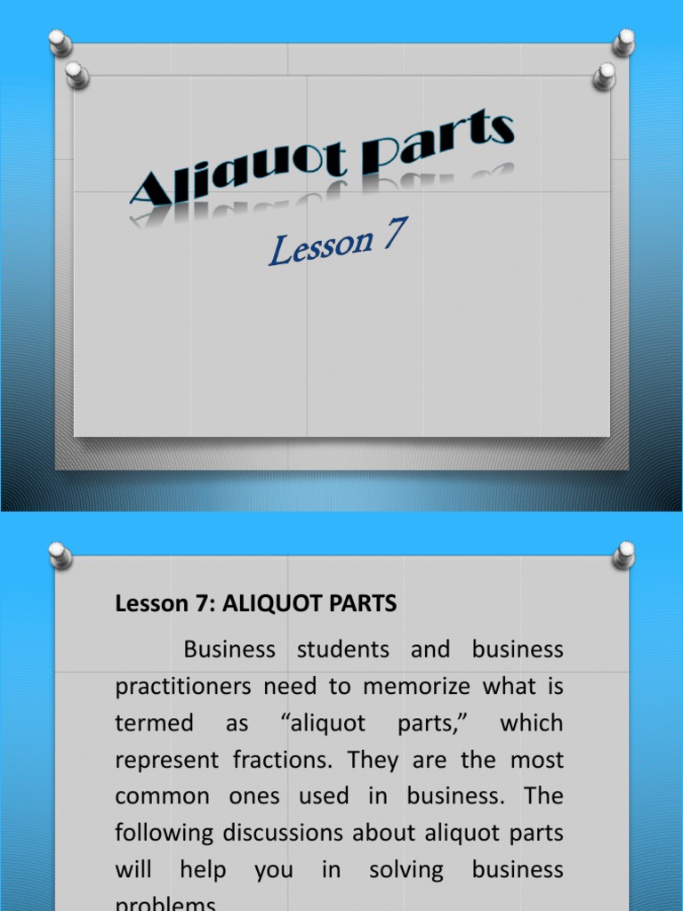 Understanding Aliquot Parts in Business | PDF | Teaching Methods ...