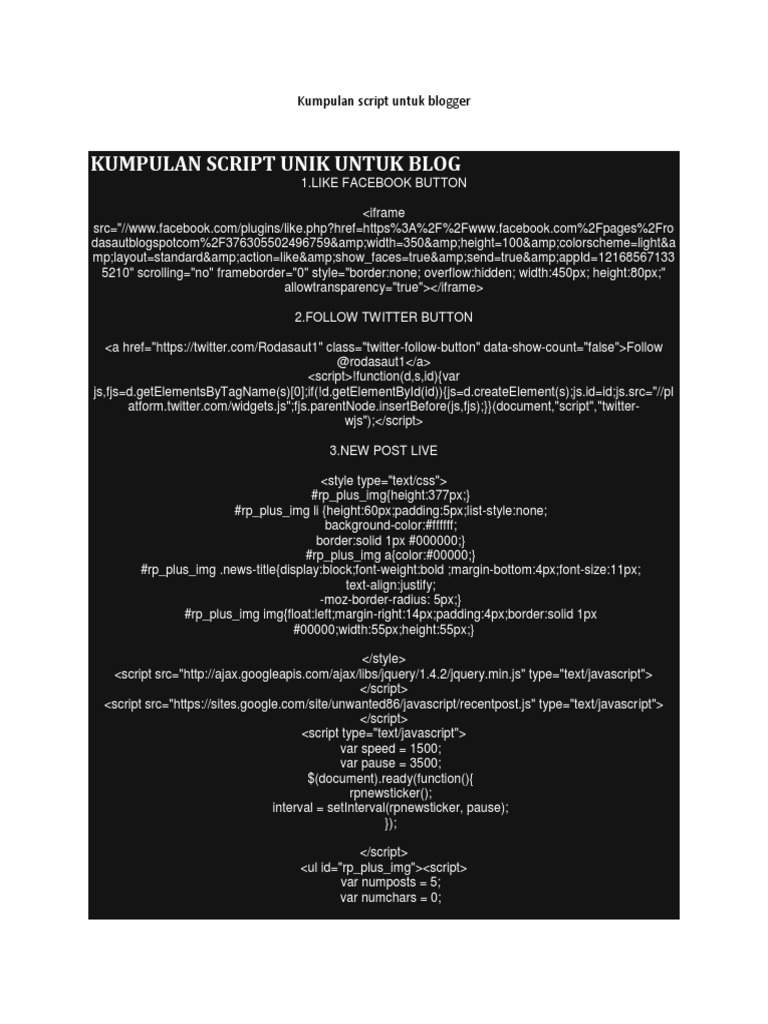 Kumpulan Script Untuk Blogger | PDF | Web 2.0 | Websites