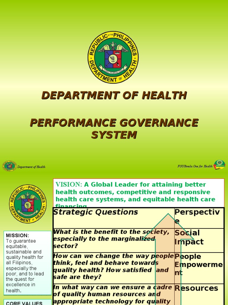 DOH Vision, Mission, and Core Values | PDF | Health System | Health Care