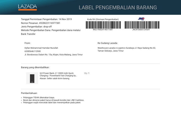 Proses Pengembalian Barang Lazada | PDF