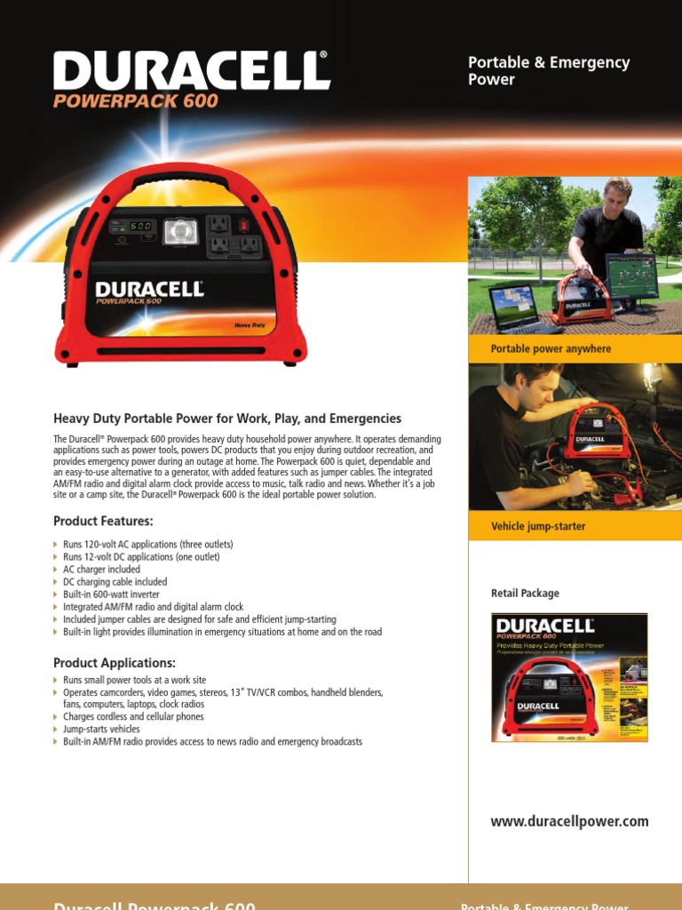 Duracell PowerPack 600 HD Specifications PDF Power Inverter