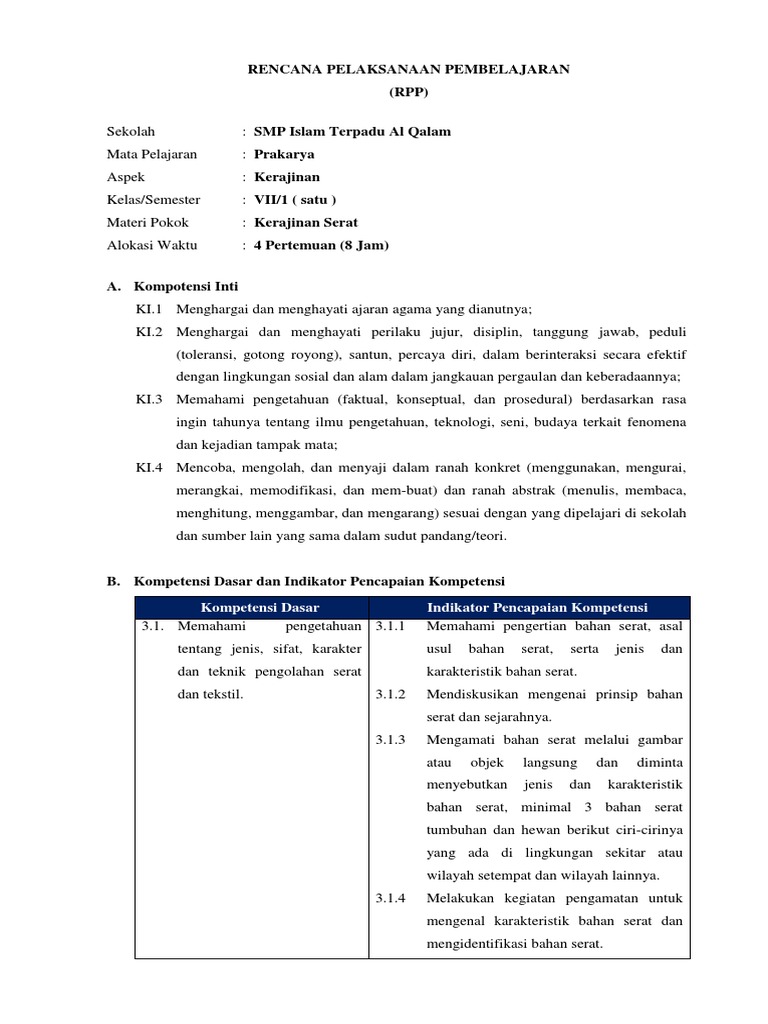 Rpp Kerajinan Semester 1 Kd 3 1 Kd 4 1