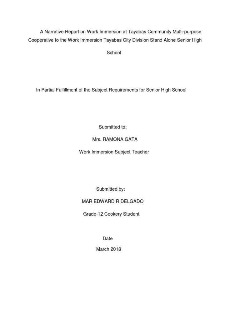 Grade 12 Work Immersion Narrative Report | PDF | Franchising | Mc Donald's