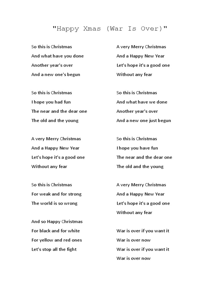 Happy Xmas (War Is Over) Lyrics PDF
