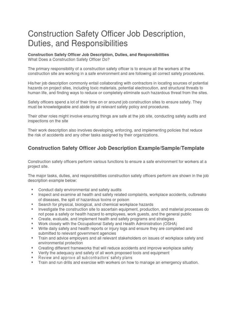 SO Job Description | PDF | Occupational Safety And Health | Safety