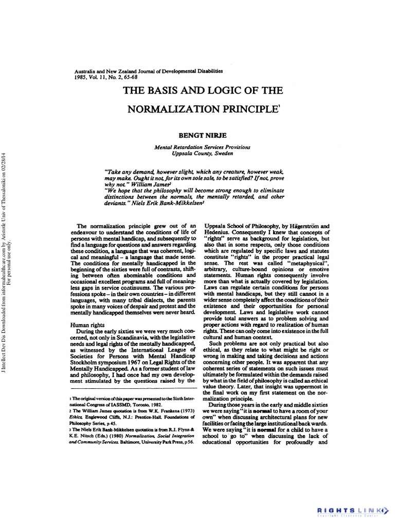 Nirje - The Basis and Logic of The Normalization Principle | PDF ...