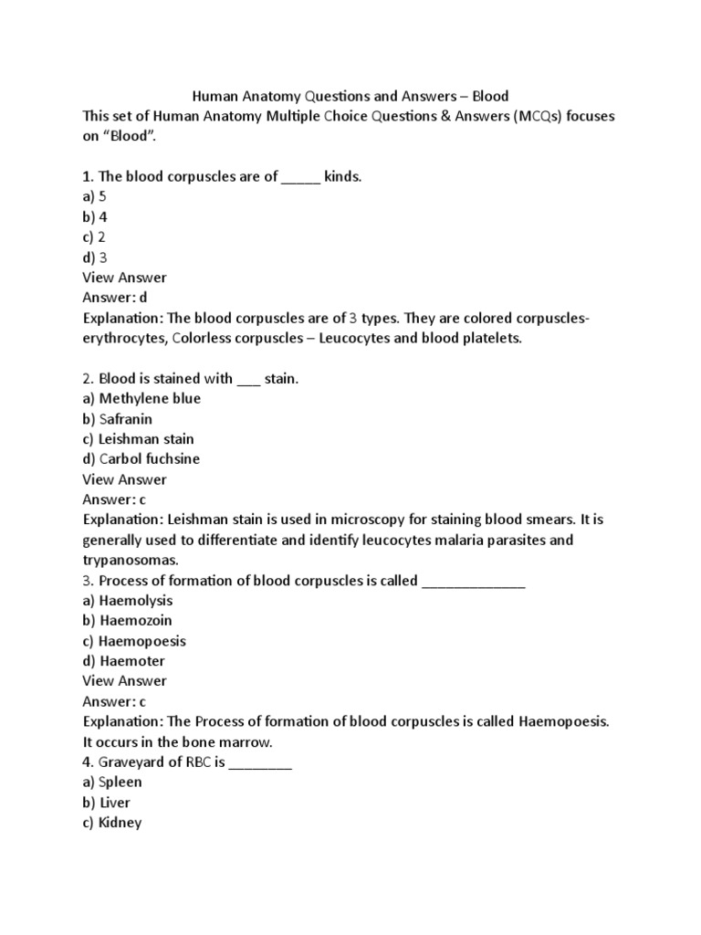 Human Anatomy Questions and Answers PDF Coagulation White Blood Cell