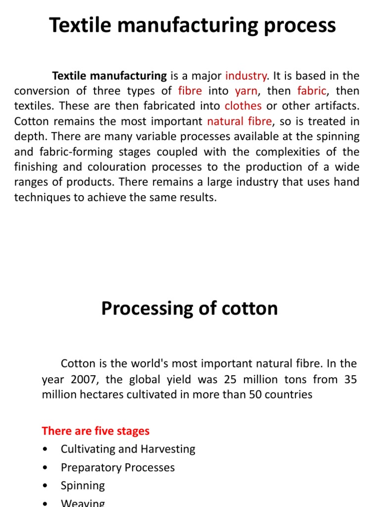 Cotton Textile Manufacturing Process | PDF | Spinning (Textiles ...