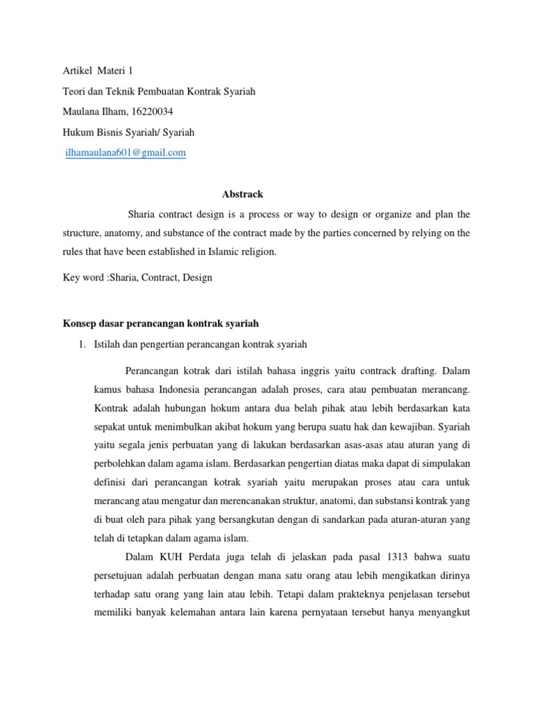 Artikel Kontrak Syariah