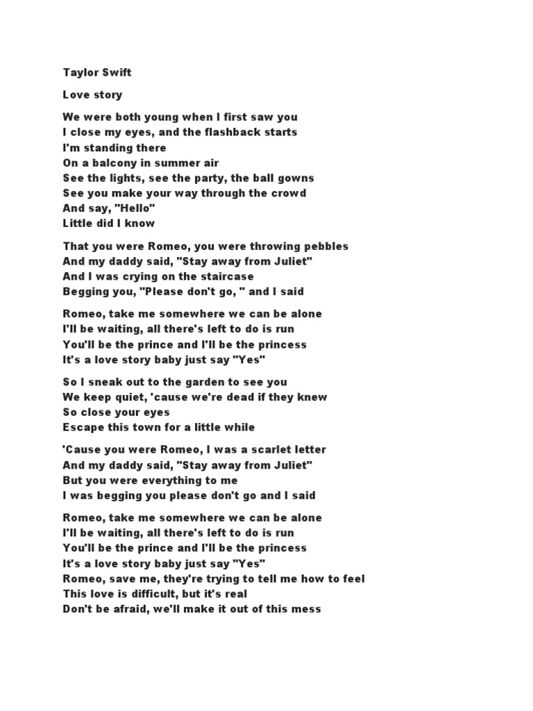 Love story taylor swift lyrics pdf