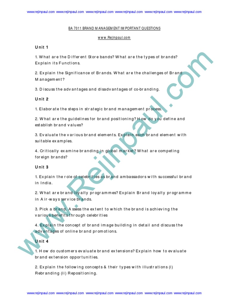 Key Questions for Brand Management Exam | PDF | Brand | Brand Management