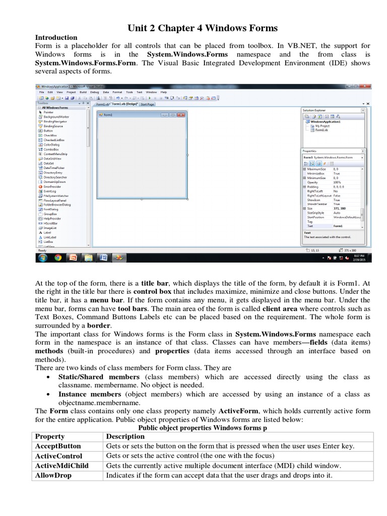 Understanding Windows Forms in VB.NET | PDF | Visual Basic .Net | Class ...