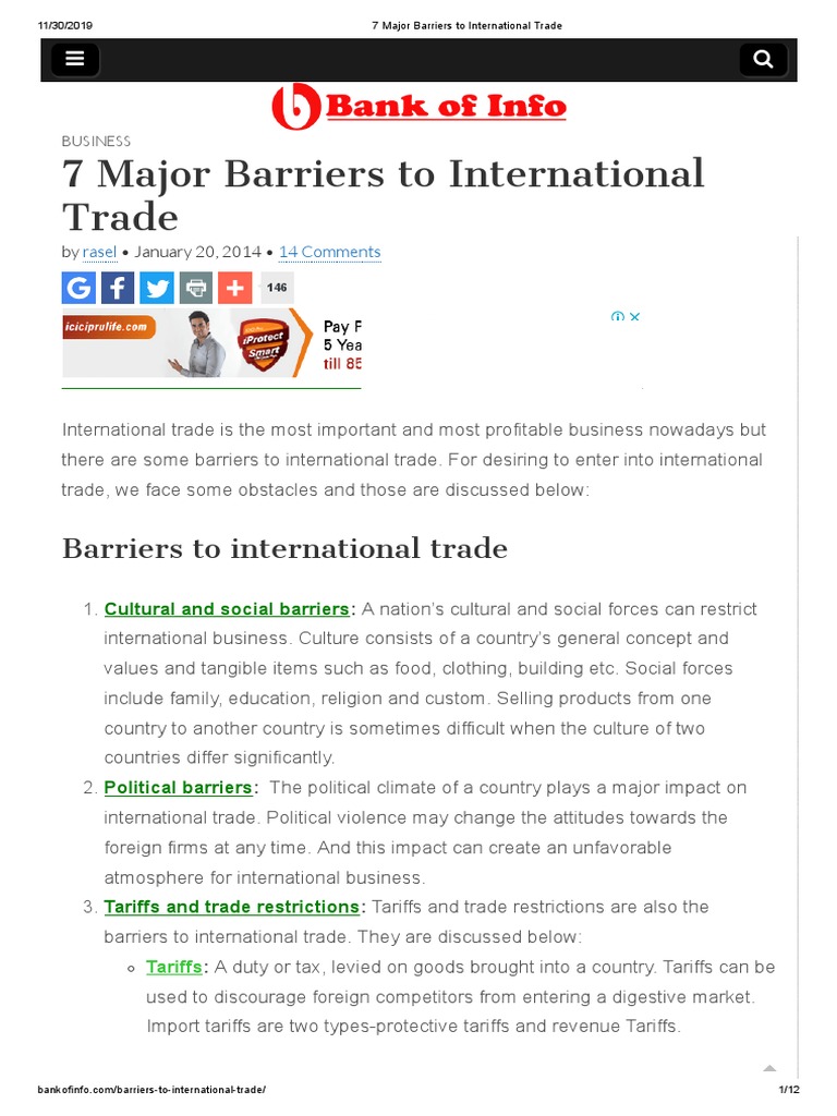 Major Barriers to International Trade | PDF | Trade | Tariff