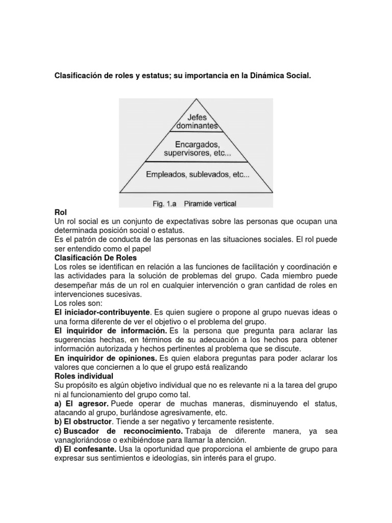 Clasificación de Roles y Estatus PDF Estatus social Sociedad