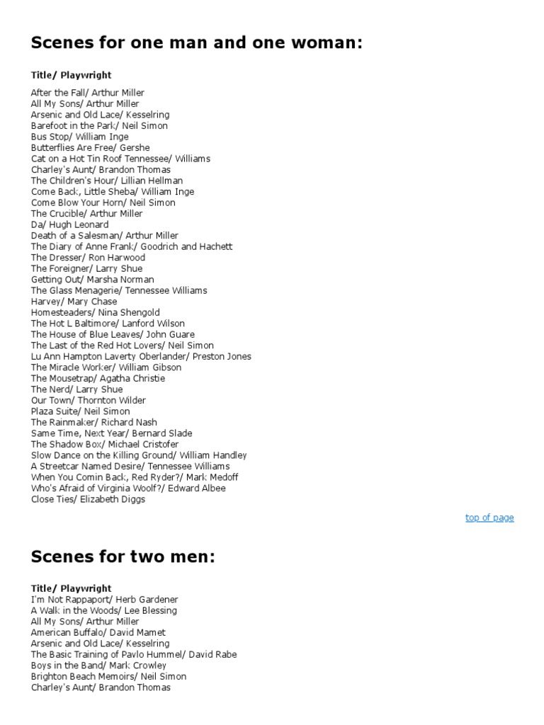 Scene Suggestions | PDF | American Dramatists And Playwrights | Theatre