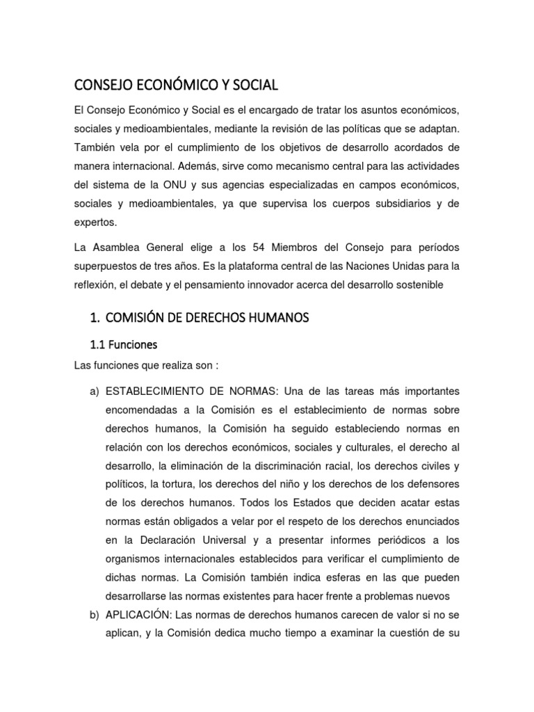 Funciones del Consejo Económico y Social | PDF | Naciones Unidas ...
