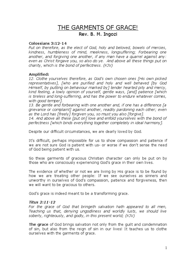 Garments of Grace by Ingozi M. Bernard. PDF Grace In Christianity