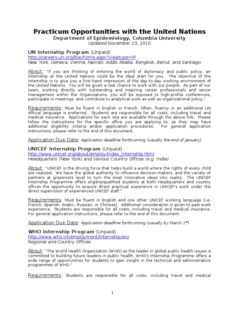 UN Internship Opportunities Overview | PDF | Refugee | United Nations ...