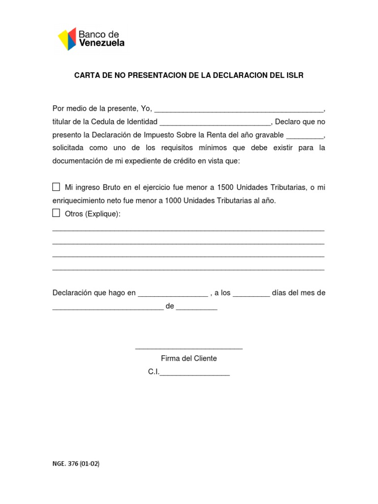 Carta de No Presentacion de La Declaracion Del Islr (Bdv)