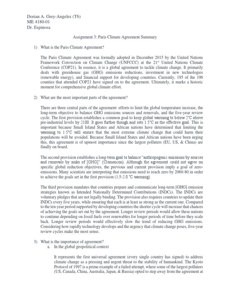Paris Climate Agreement Summary | PDF | Global Warming | Greenhouse Gas