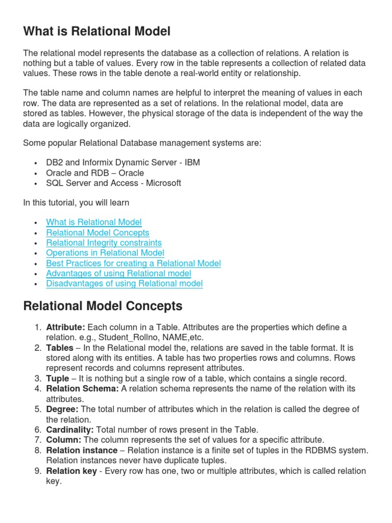 What Is Relational Model | PDF | Relational Database | Relational Model