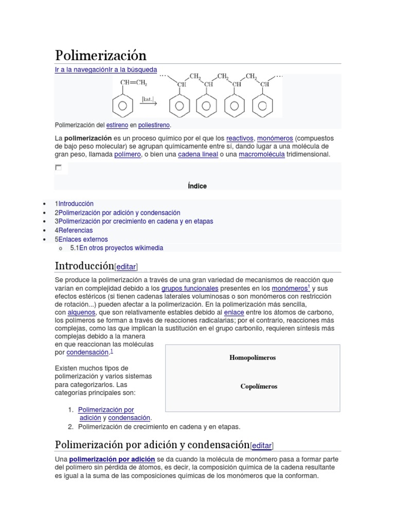 Polimerización | PDF | Polimerización | Polímeros