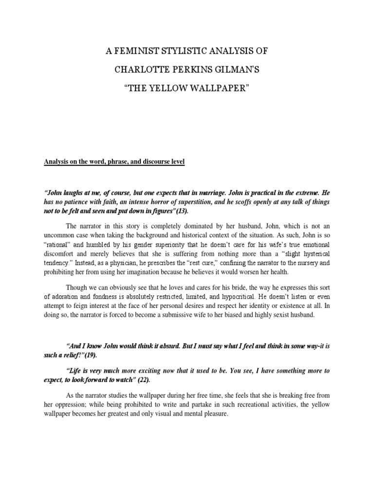 A Feminist Stylistic Analysis of The Yellow Wallpaper PDF The