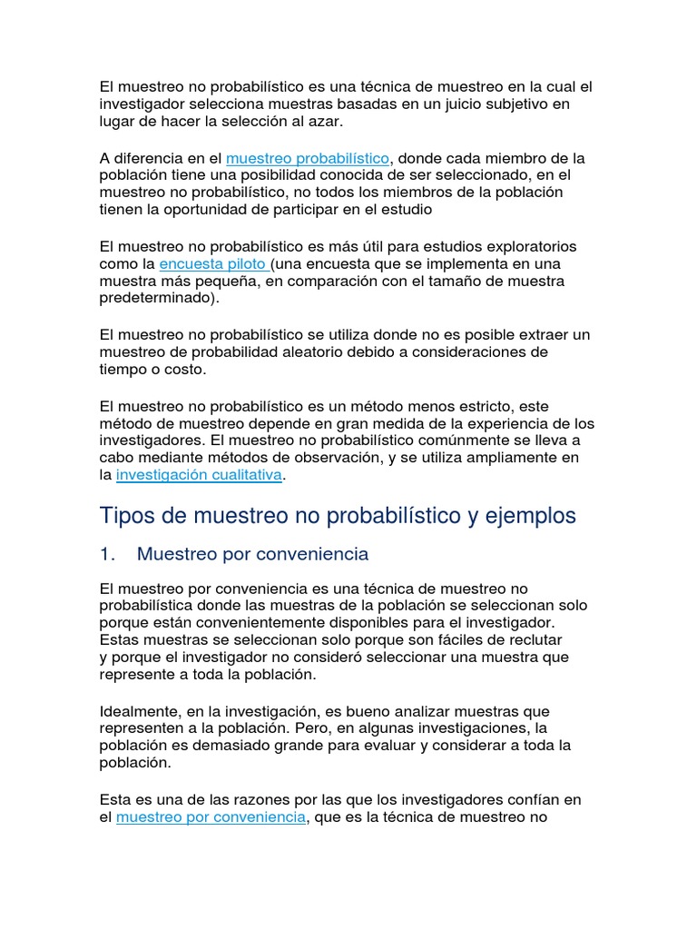 El Muestreo No Probabilístico Es Una Técnica de Muestreo