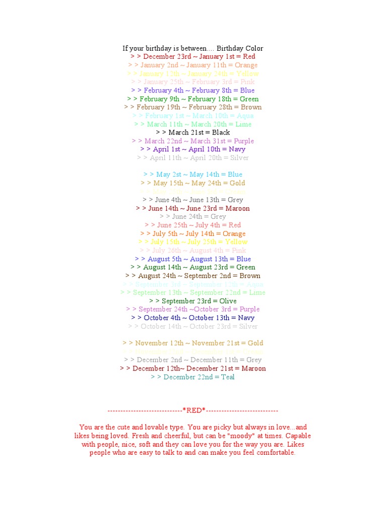 Birthday Colors and Their Meanings | PDF | Love