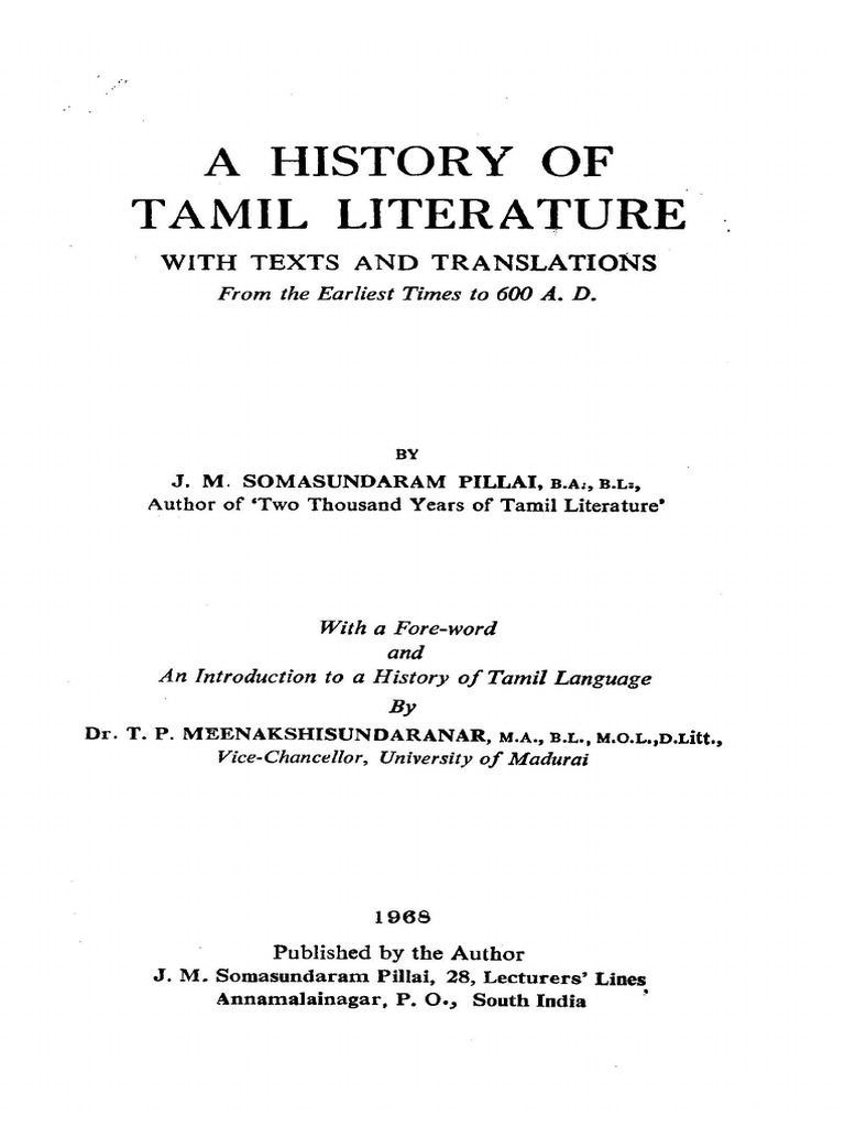 A History Of Tamil Literature PDF