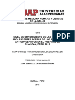 NIVEL DE CONOCIMIENTO DE LAS MADRES ADOLESCENTES ACERCA DE LOS MÉTODOS ANTICONCEPTIVOS EN EL HOSPITAL DE CHANCAY, PERÚ, 2013 