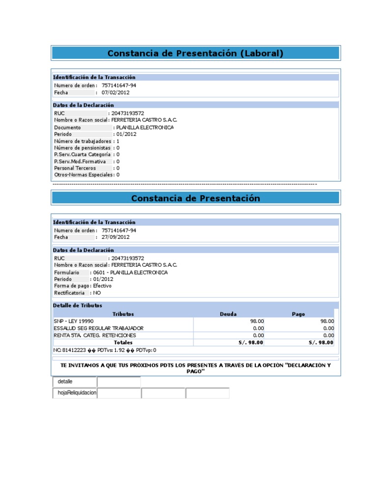 Constancia de Presentación de PLANILLA | Descargar gratis PDF | Business