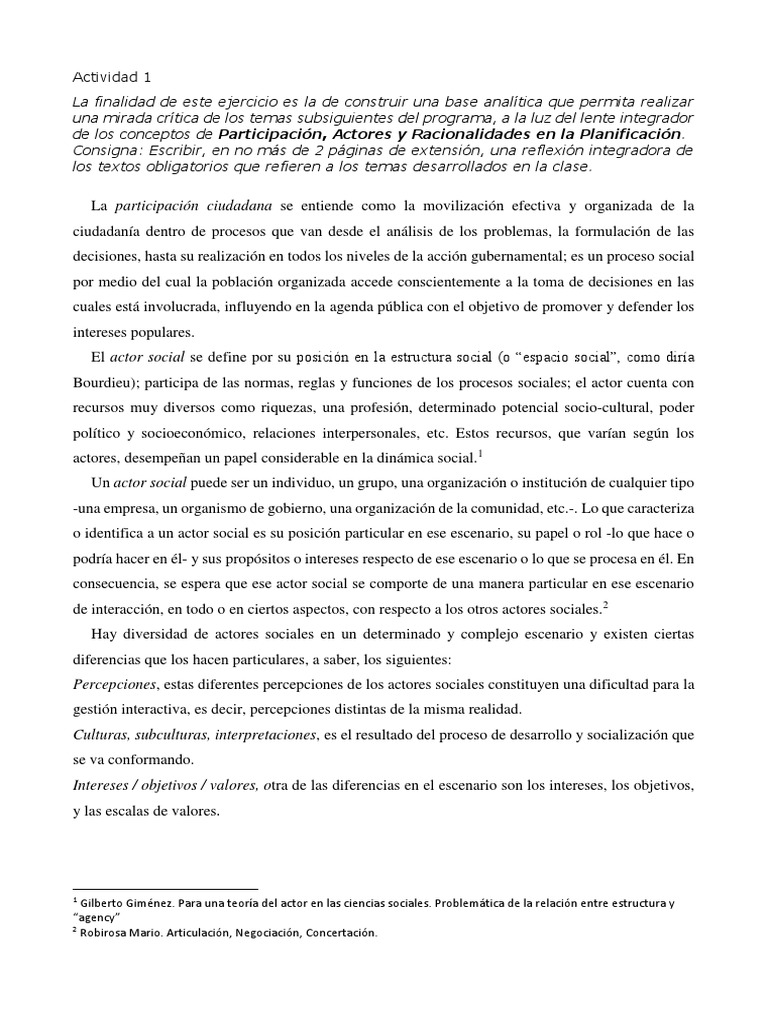 Participación, Actores y Racionalidades en La Planificación | PDF ...