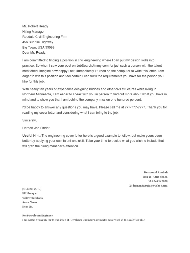 Contoh Cover Letter Ghana Engineering