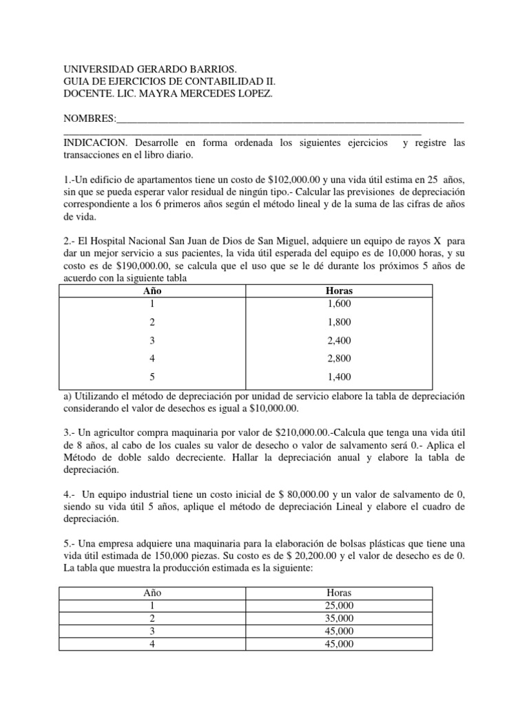 Ejercicios de Depreciación Contable | PDF | Depreciación | Contabilidad ...