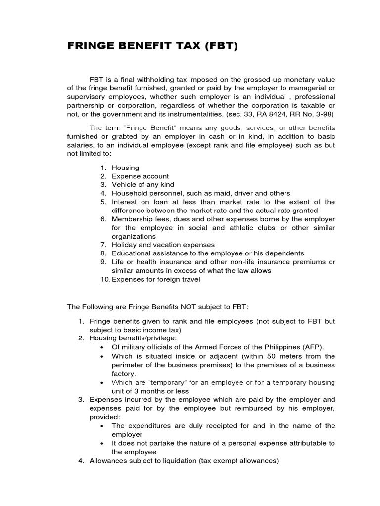 Fringe Benefit Tax PDF Employee Benefits Employment