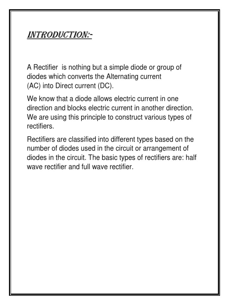Half Wave Rectifier Project Rectifier Direct Current