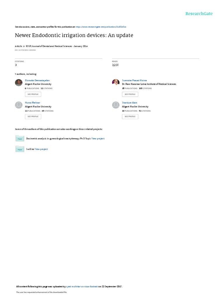 Newer Endodontic Irrigation Devices An Update PDF Syringe Chemistry