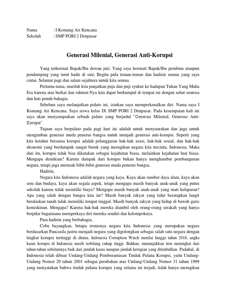 Teks Pidato Generasi Milenial Terbaru Kumpulan Referensi Teks Pidato