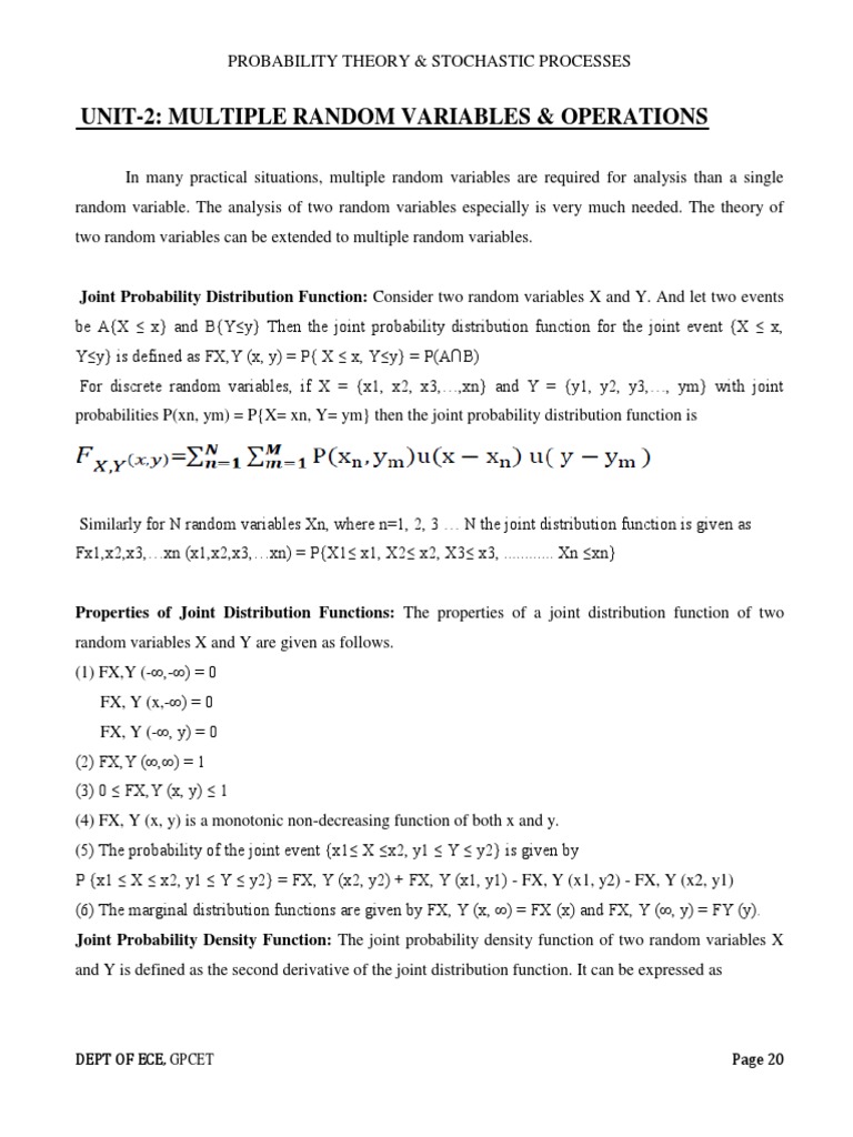 PTSP Notes Unit 2 | PDF | Probability Density Function | Covariance