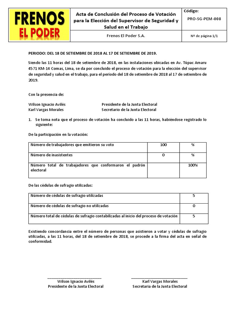 Acta de Conclusión Del Proceso de Elección | PDF