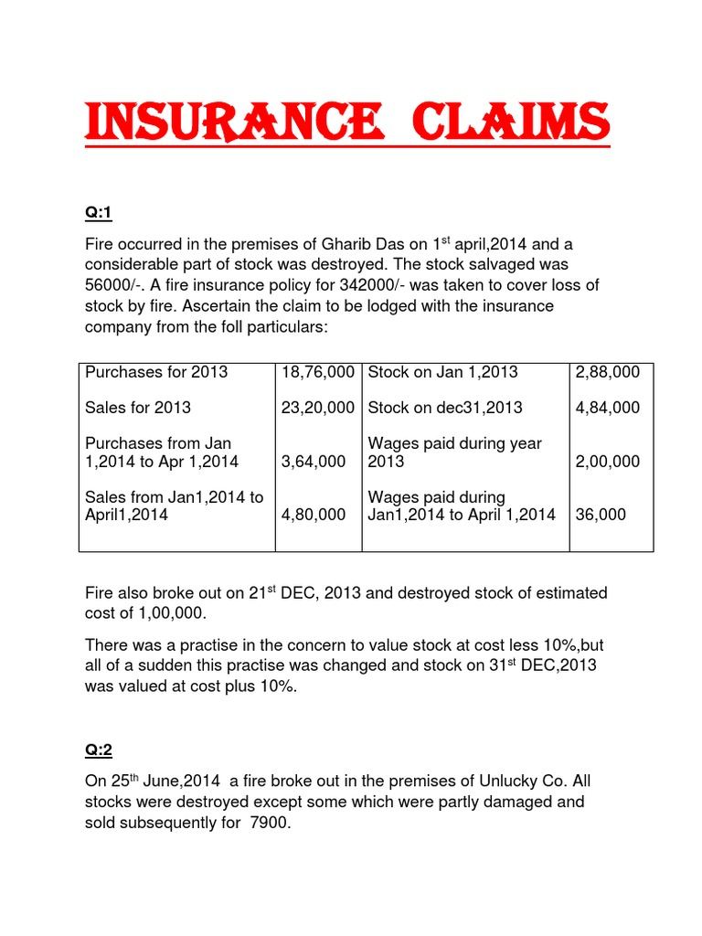Fire Insurance Claim Calculations | PDF | Business | Law